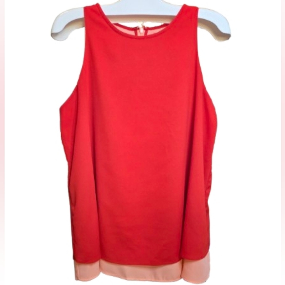 Gibson Latimer Red And Peach Colorblock Sleeveless Blouse -‎ Medium